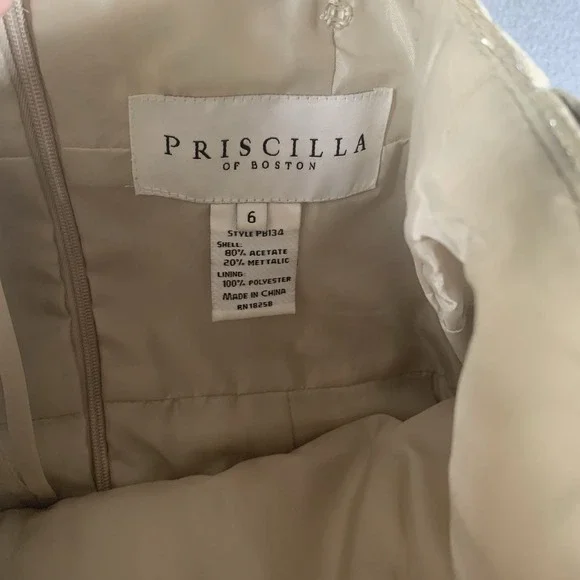 Priscilla Of Boston, Gold Metallic Strapless Formal Back Zip Mini Dress Size 6 - Picture 3 of 10